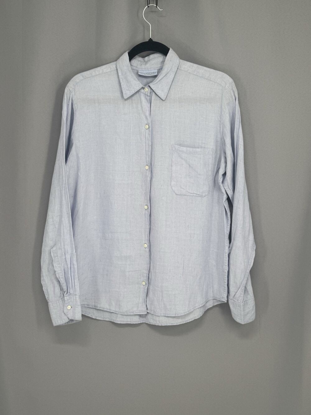 Sutton Studio Bloomgdales Shirt Womens 8 Blue Linen Button Up Coastal Travel
